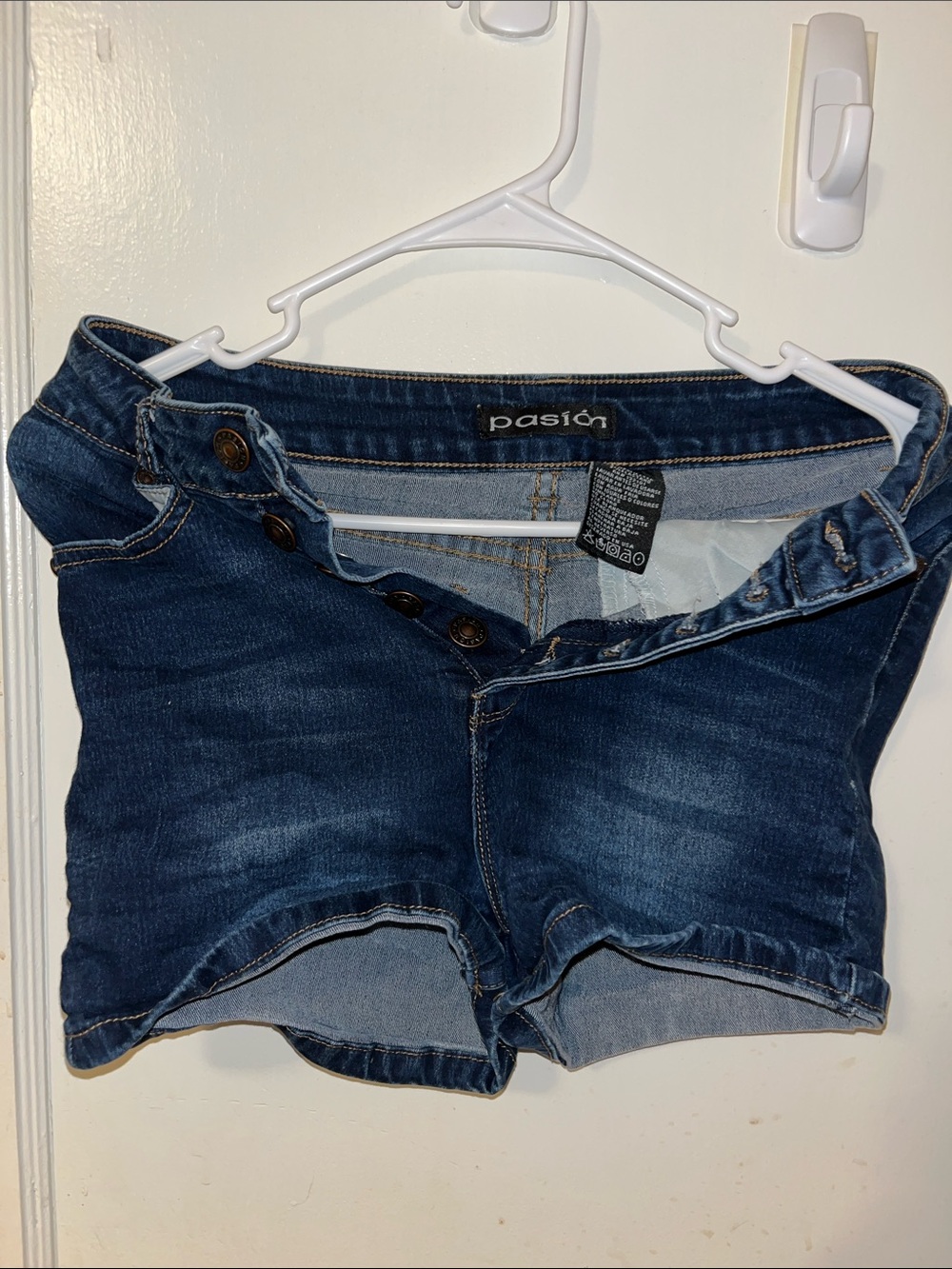 Source Unknown Dark Blue Denim Jean Shorts with Button Front